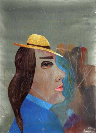 Daniel Rodriguez, La dama de Azul, mixed technical drawing