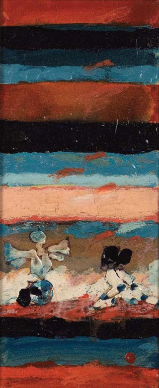 Grzegorz Pabel, Mała Wenus, tempera, akryl na tekturze, 35x14,5